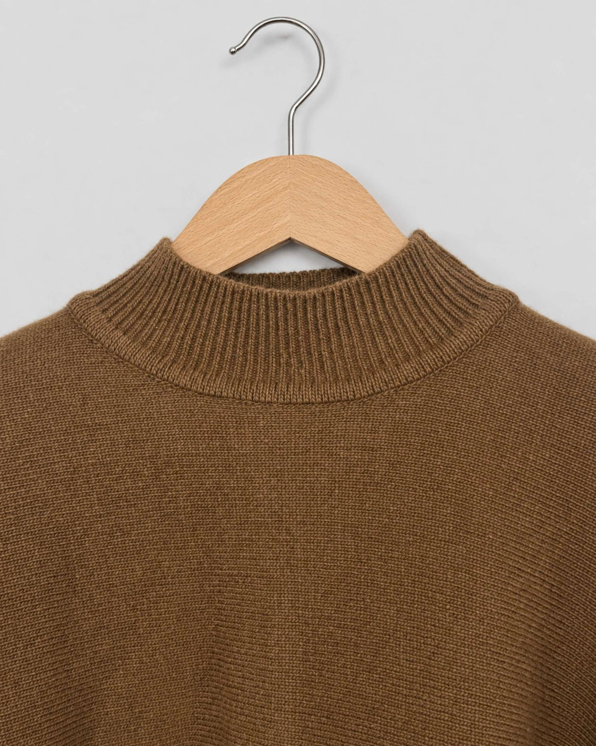 Draped Knit Shawl in brown, neckline and knit detail