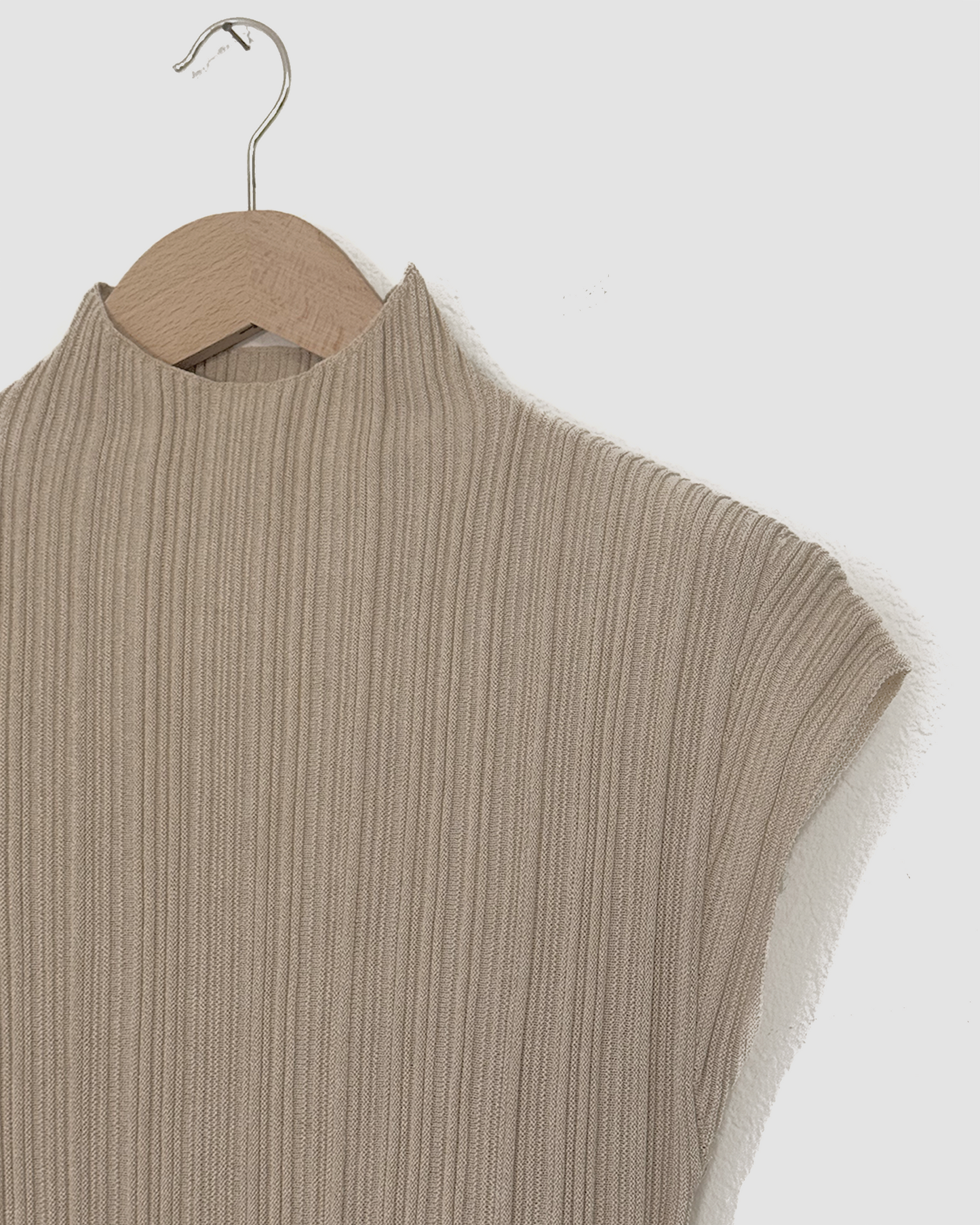 Pleated Knit Top, Warm Beige