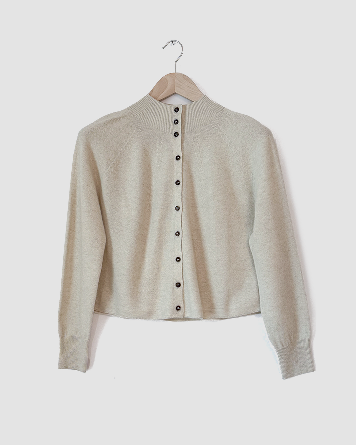 High Neck Cardigan, Linen Beige