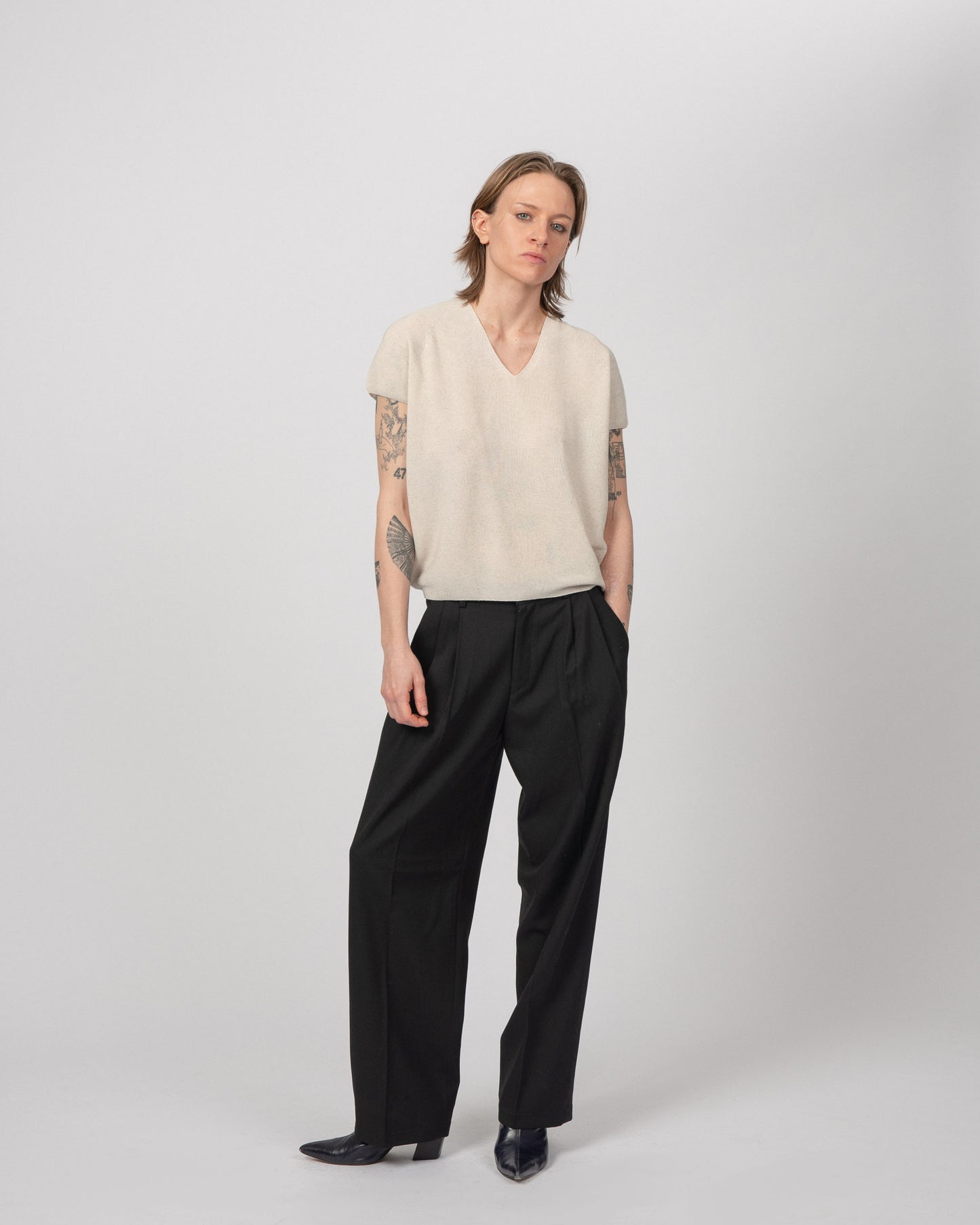 Linen Knit Top, Schwarz