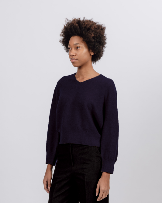 Draped Knit Top, Navy