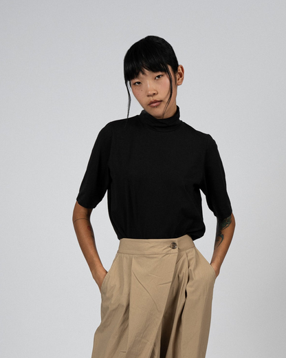 Mock Neck T-Shirt Schwarz