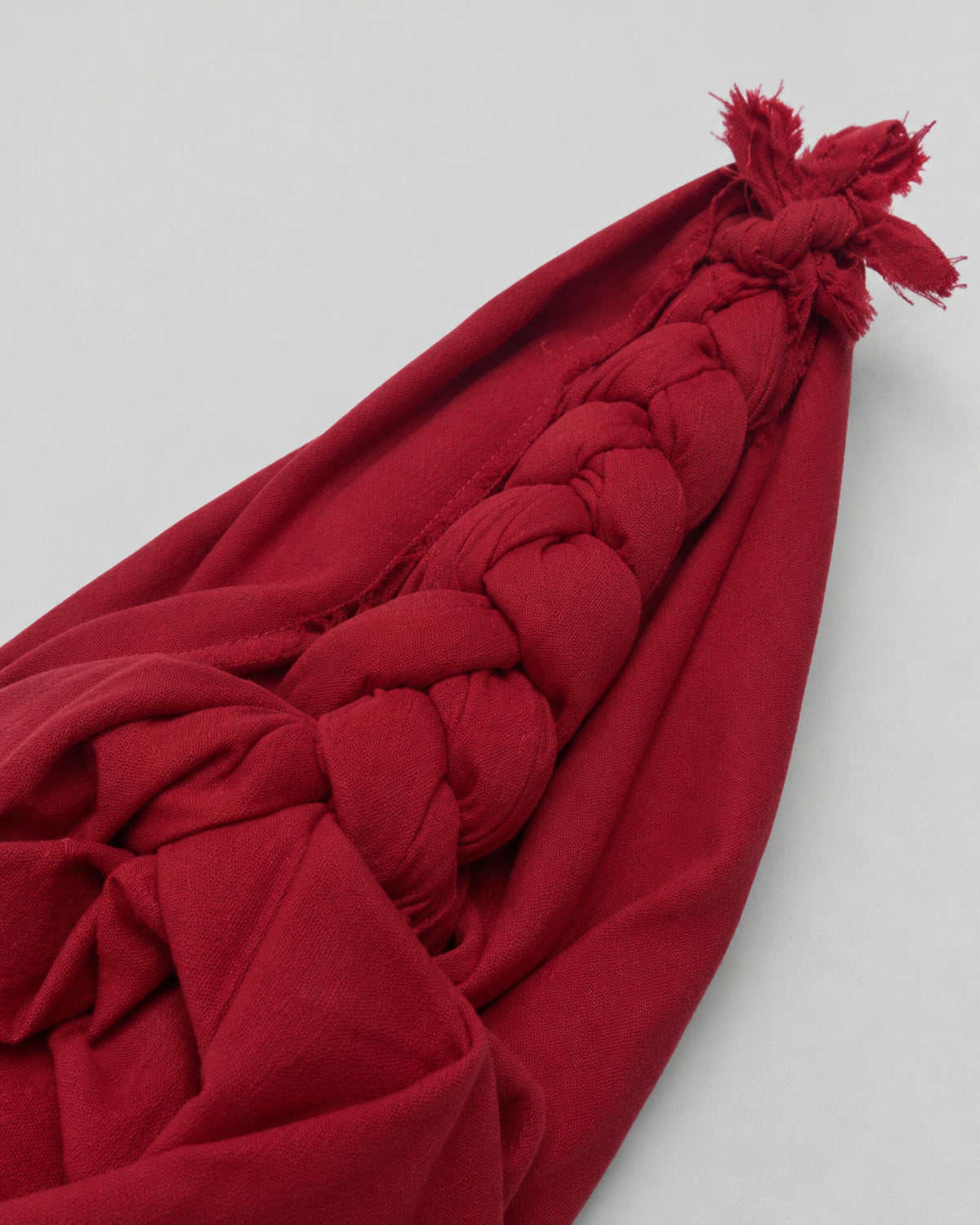 Bojagi Bag Mini in red linen, knotted handle and fabric detail