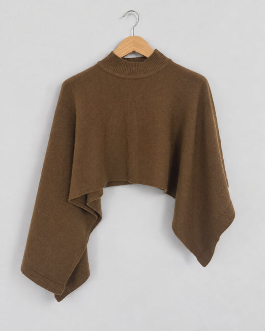 Draped Knit Shawl in brown, full front view