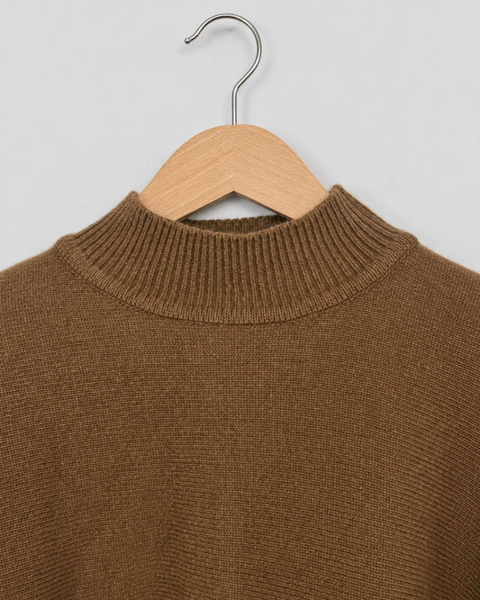 Draped Knit Shawl in brown, neckline and knit detail
