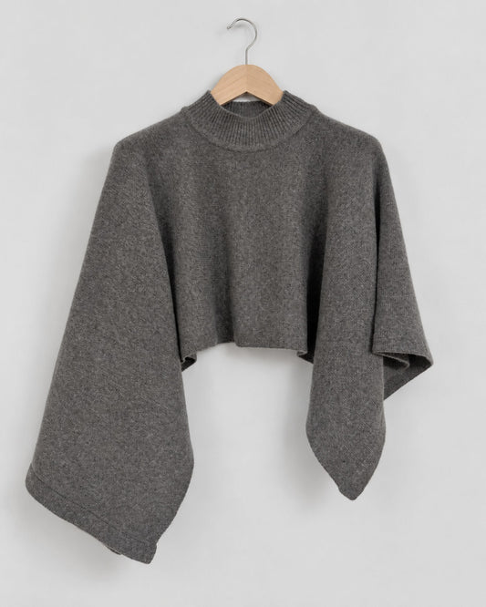 Draped Knit Shawl in melange grey, full front view
