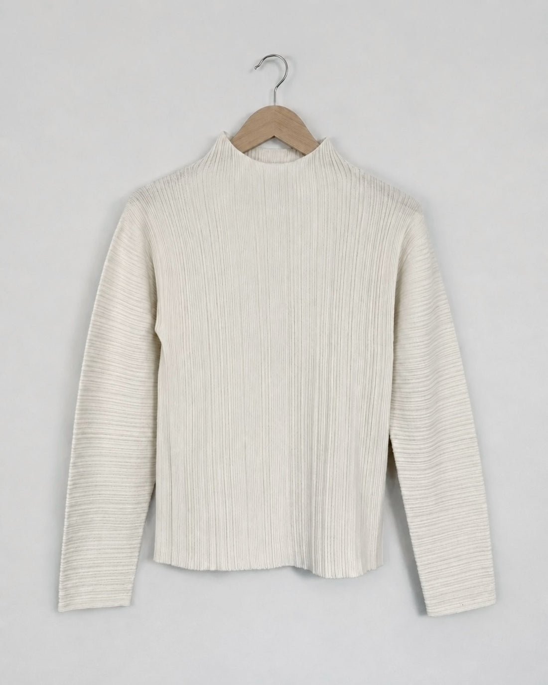 Wool-Cotton Pleated Pullover, Ivory
