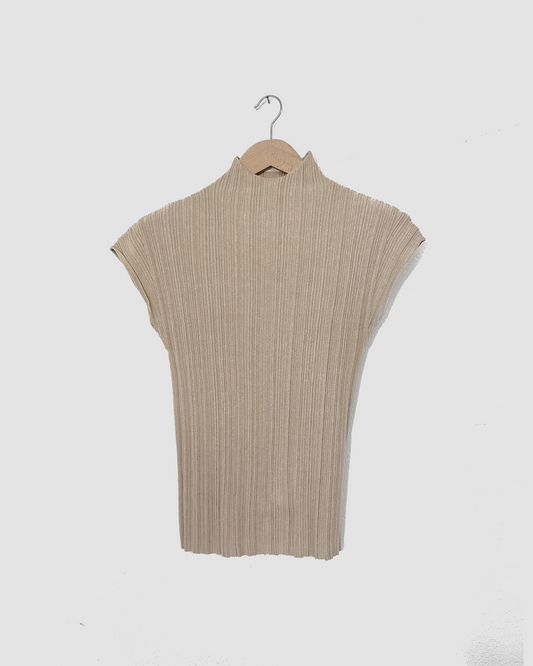 Pleated Knit Top, Warm Beige