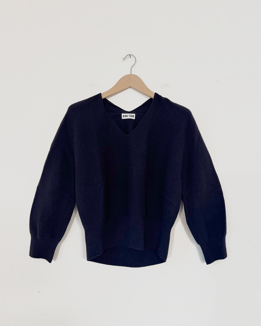 Draped Knit Top, Navy