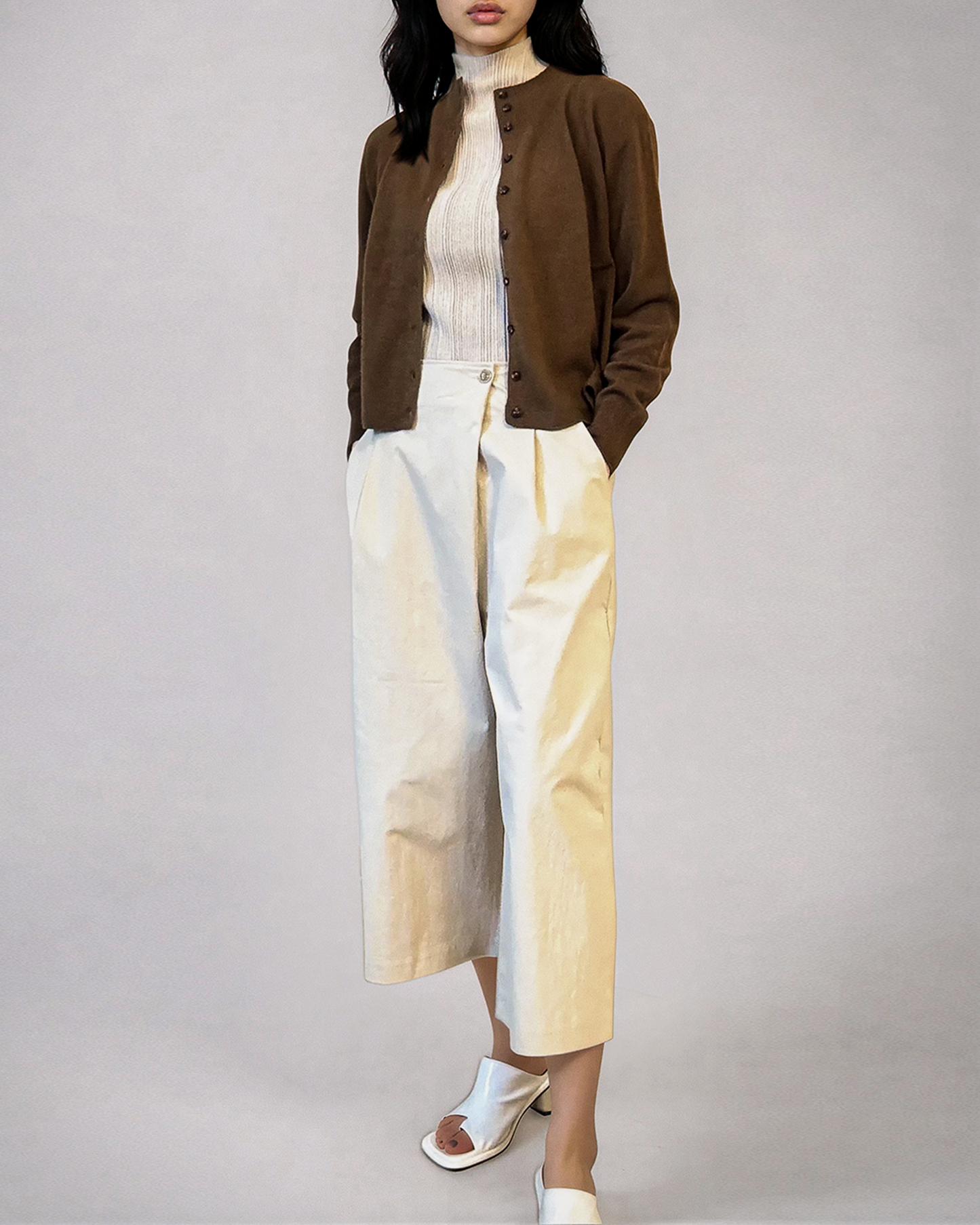 High Neck Cardigan, Linen Beige