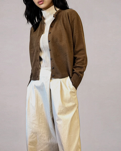 High Neck Cardigan, Linen Beige