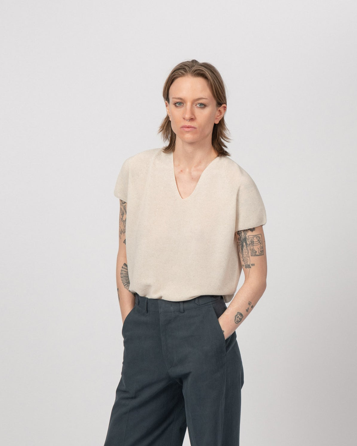 Linen Knit Top, Black