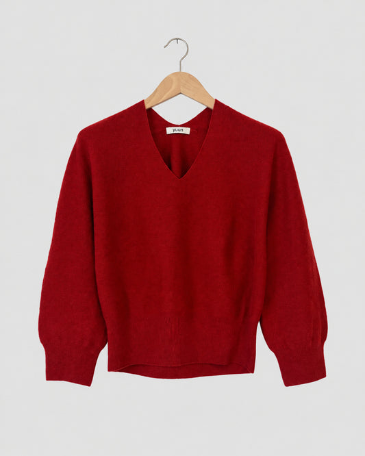 Draped Knit Top, Red – front