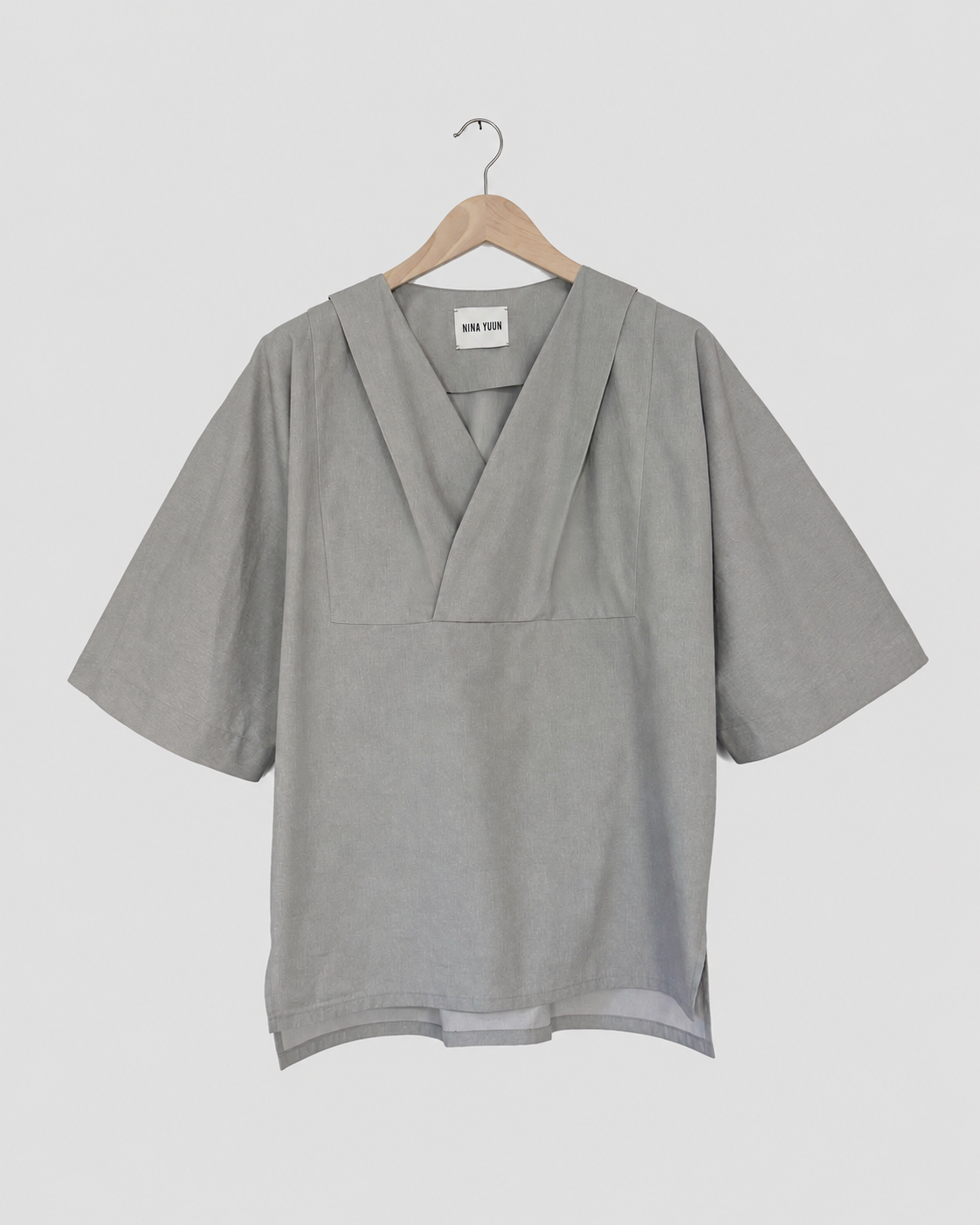 Lotus Shirt, Temple Grey — full front view on neutral light grey background