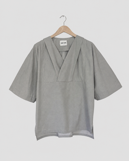 Lotus Shirt, Temple Grey — full front view on neutral light grey background