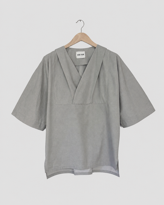 Lotus Shirt, Temple Grey — full front view on neutral light grey background